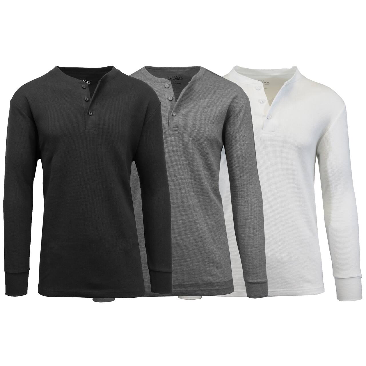 Men's Long Sleeve Waffle-Knit Thermal Henley Shirt 3 Pack